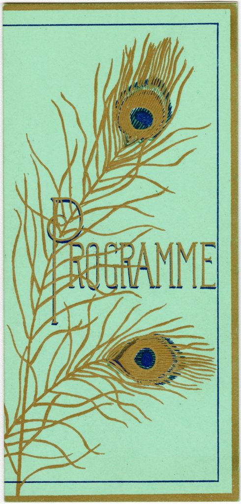 Programme design featuring peacock feathers
