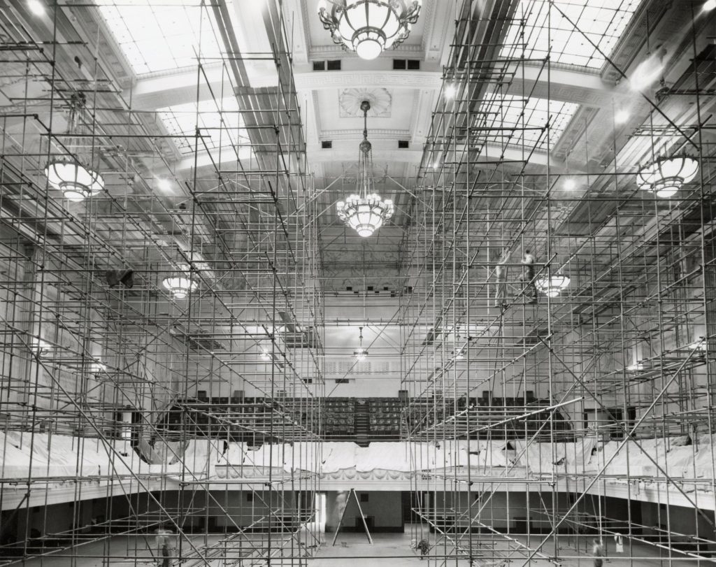 Image of scaffolding inside Melbourne Town Hall