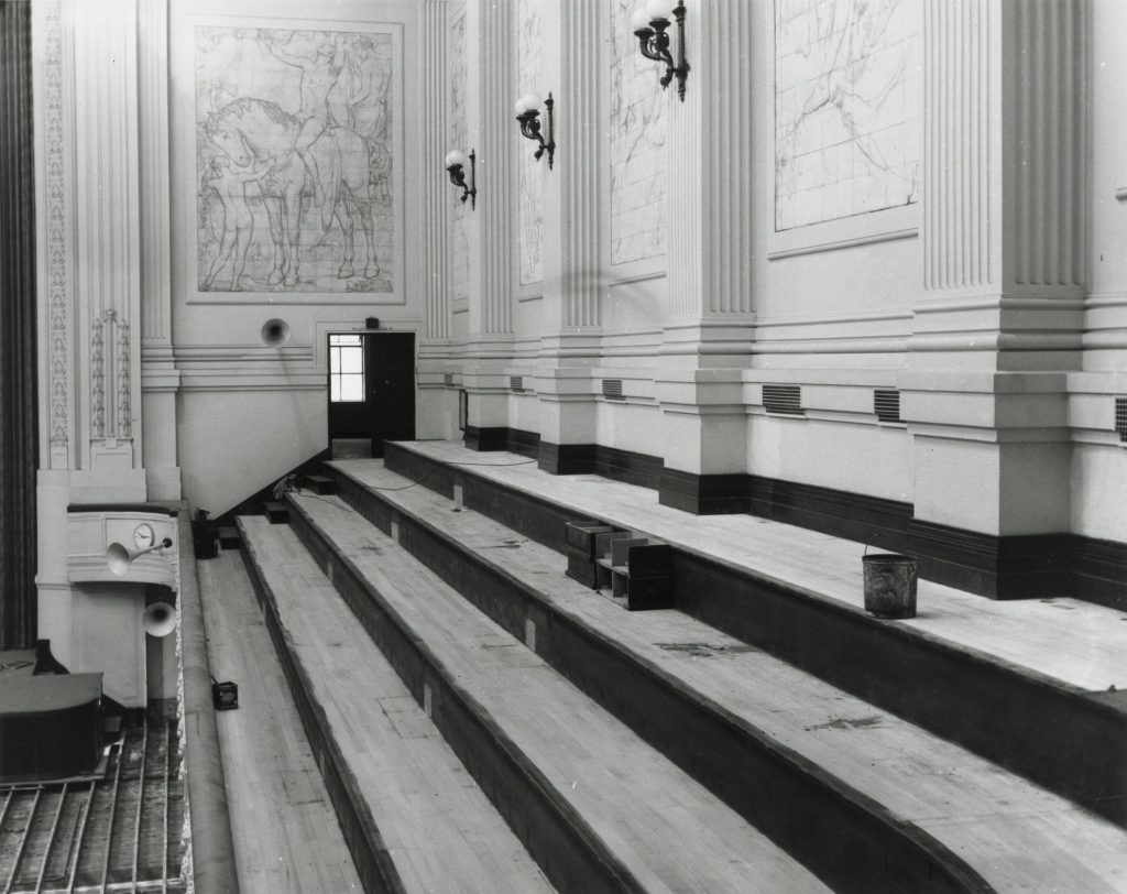 Image showing construction of tiered seating platforms in Melbourne Town Hall