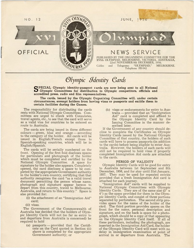 June 1956 issue of the XVI Olympiad newspaper