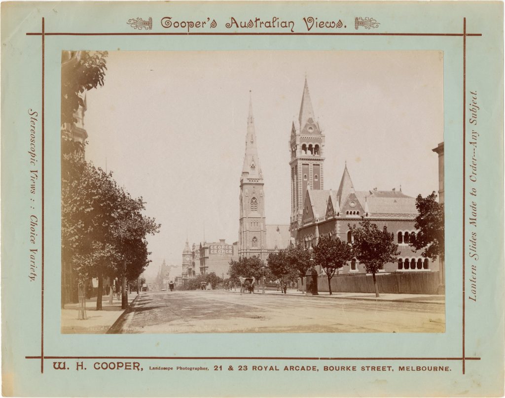 Image of Collins Street, showing St Michael’s Uniting Church and Scots’ Church