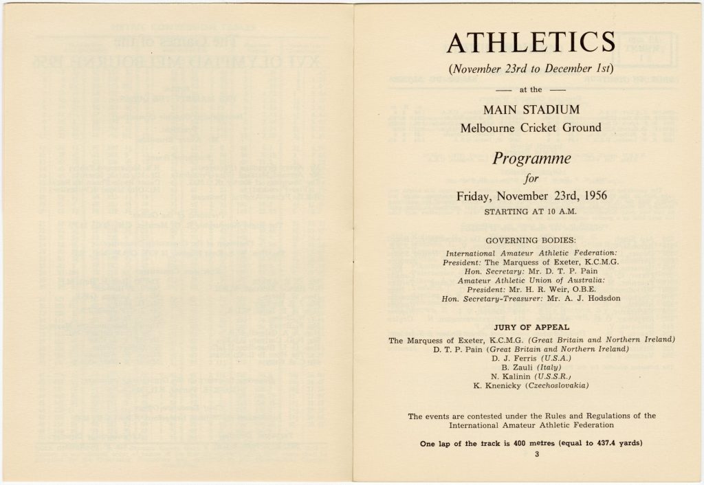 Athletics programme from the 1956 Olympic Games image 1734374-3