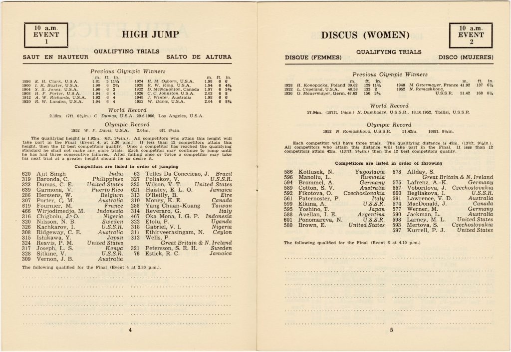 Athletics programme from the 1956 Olympic Games image 1734374-4