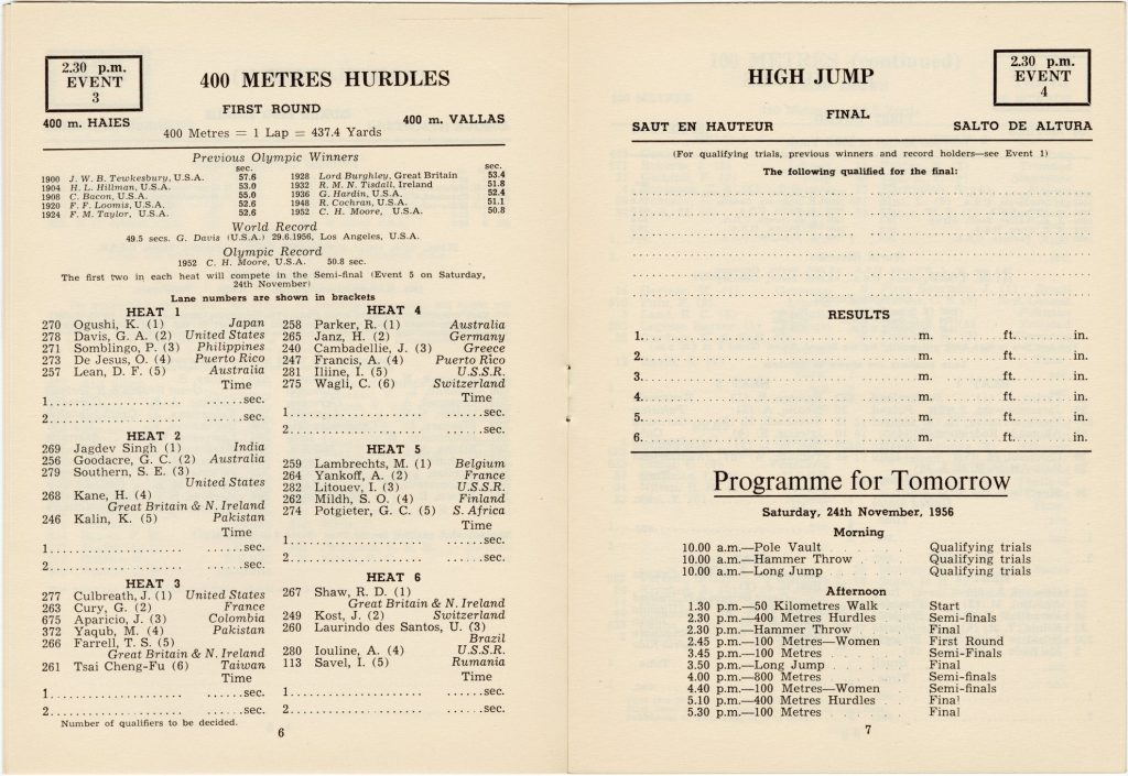 Athletics programme from the 1956 Olympic Games image 1734374-5