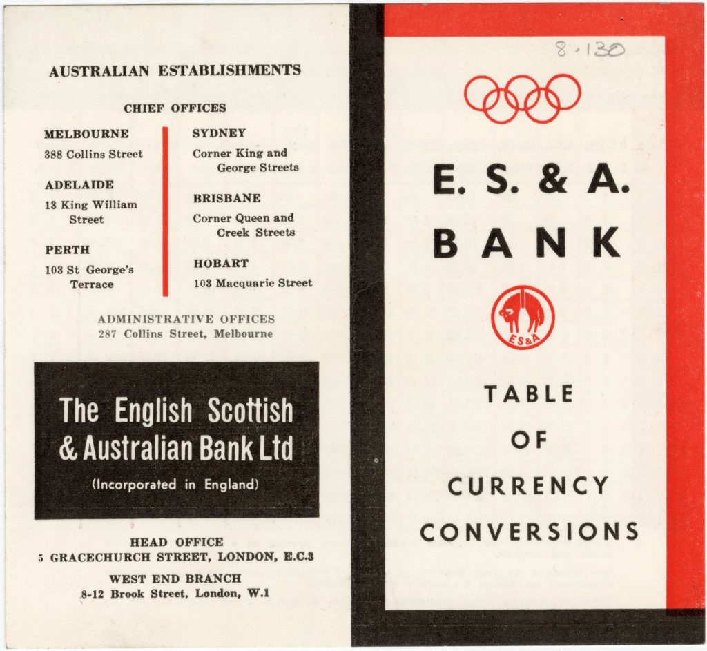 Currency conversion table, produced for the 1956 Olympic Games image 1734377-1