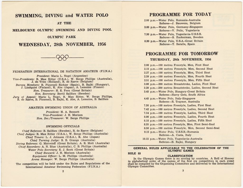 Swimming program for  the 1956 Olympic Games image 1734392-3