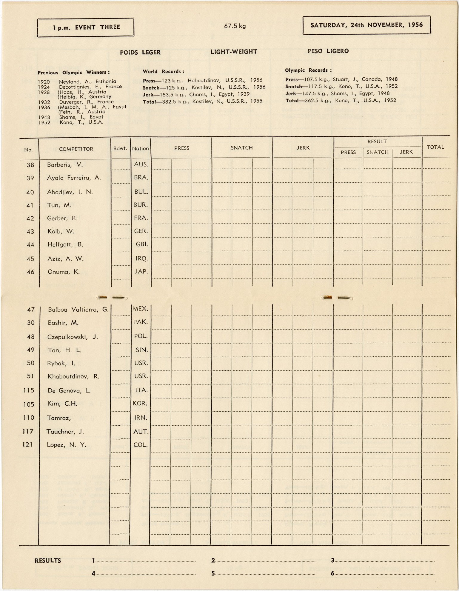 Weightlifting Program For The 1956 Olympic Games - City Collection