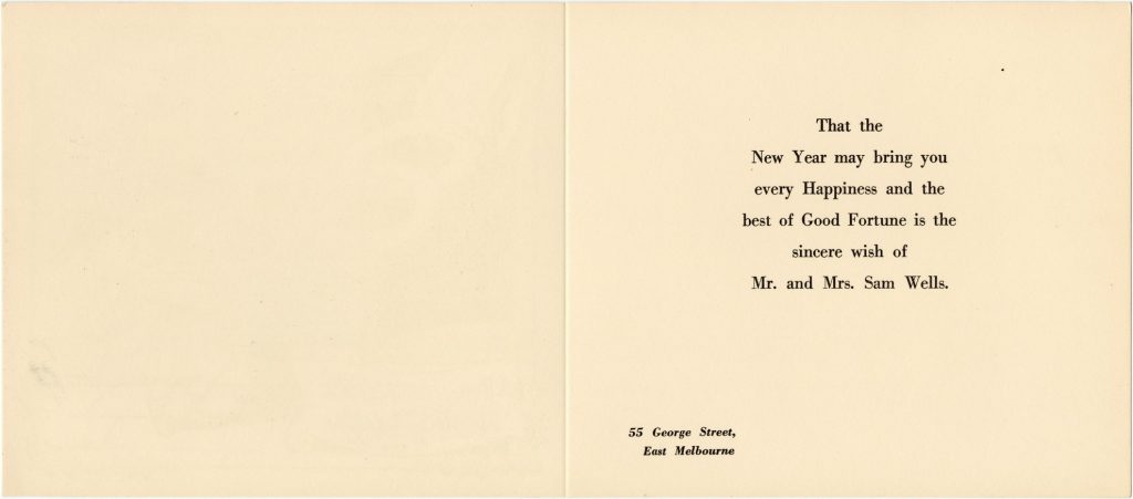 New Year card, given by Mr and Mrs Sam Wells image 1734440-2