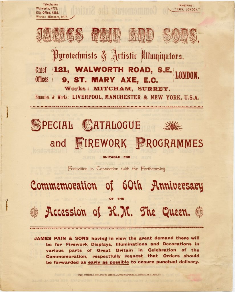 Catalogue and firework program for festivities for Queen Victoria’s 60th anniversary of accession