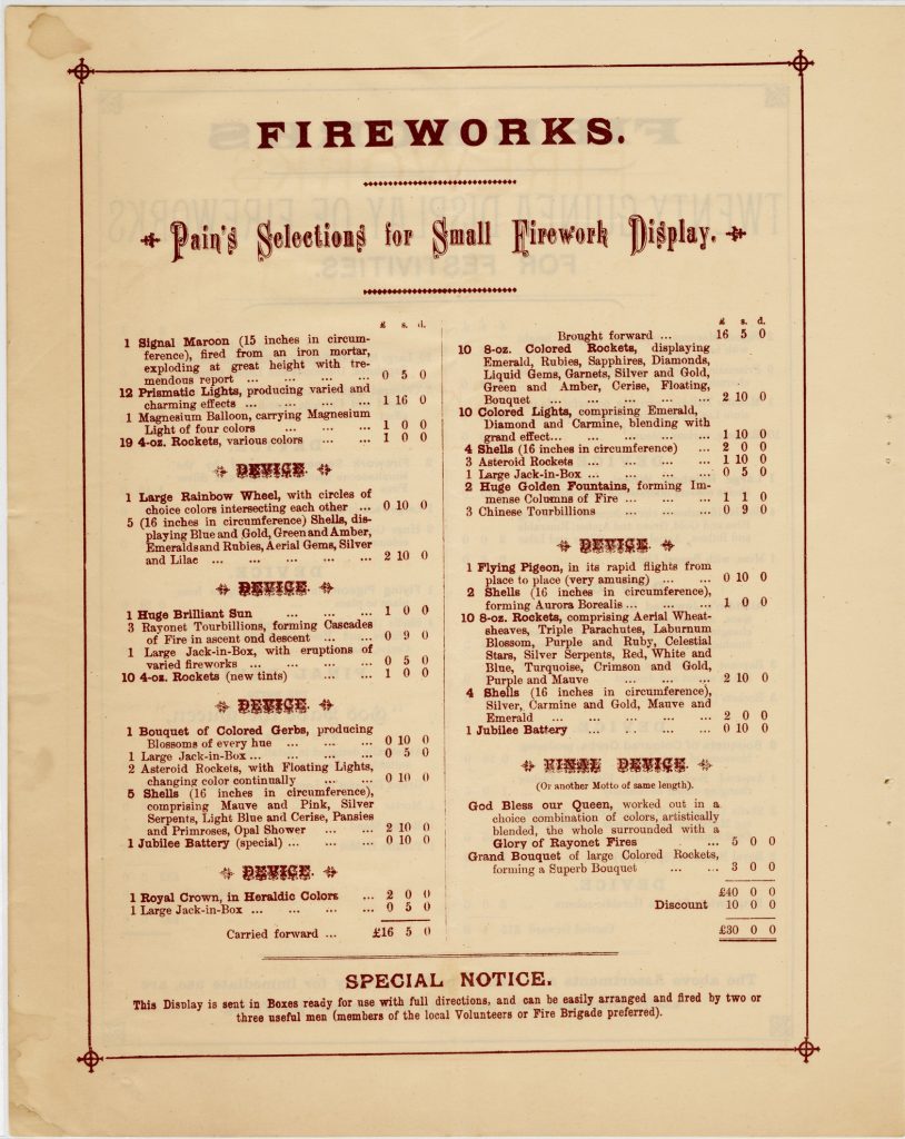 Catalogue and firework program for festivities for Queen Victoria’s 60th anniversary of accession image 1735437-8