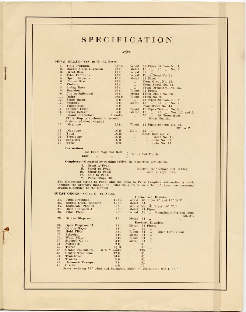Image and specifications for the 1929 Melbourne Town Hall Grand Organ image 1735442-2