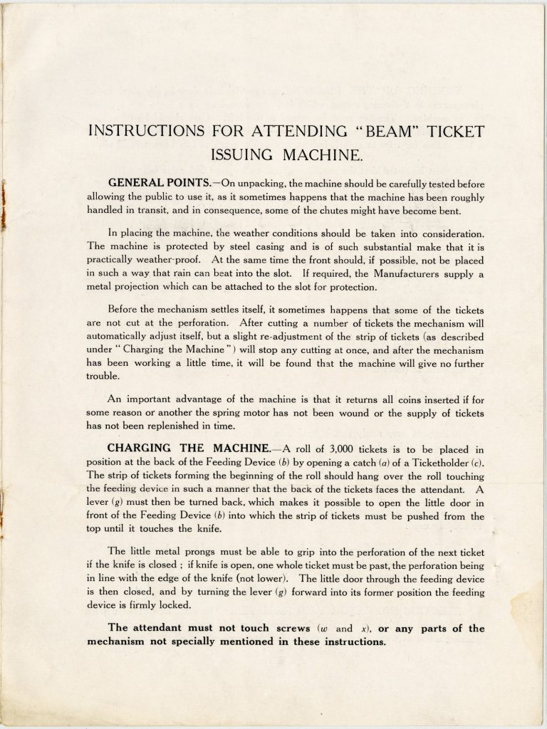 Instruction booklet for the BEAM ticket issuing machine image 1735443-4
