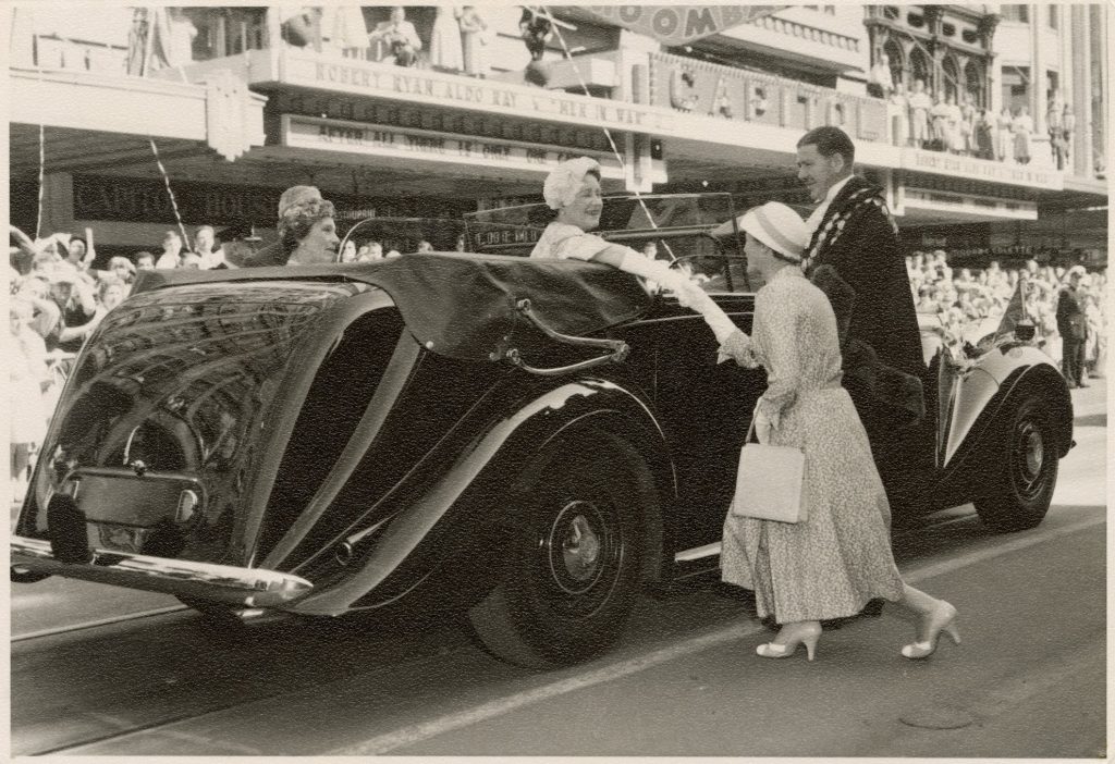 Image of Queen Elizabeth the Queen Mother at the 1958 Moomba Parade