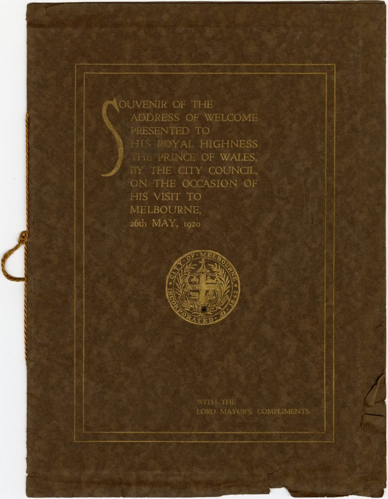 Souvenir booklet from the Address of Welcome presented to the Prince of Wales in 1920
