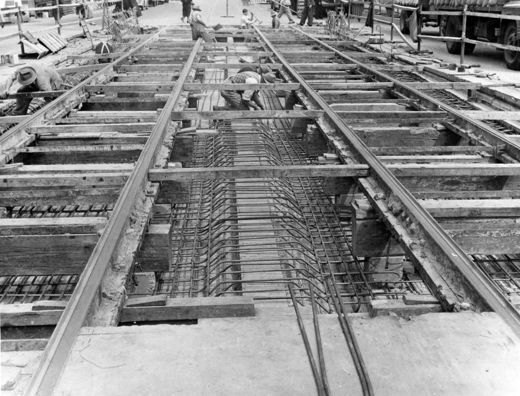 Tram track construction, Flinders Street