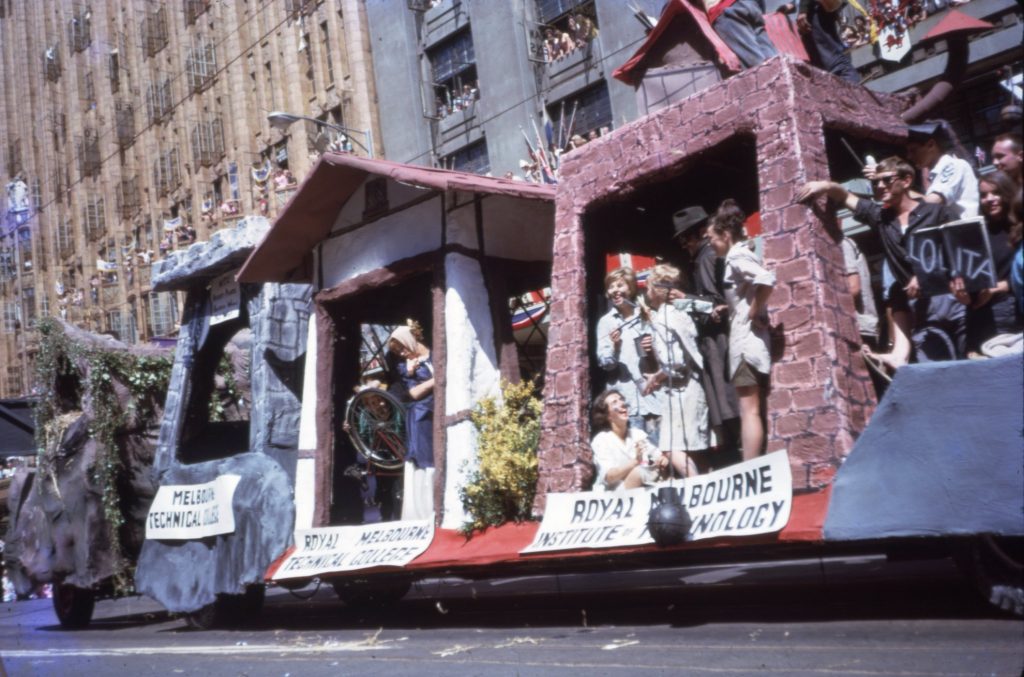 RMIT float travelling down Swanston Street, 1963