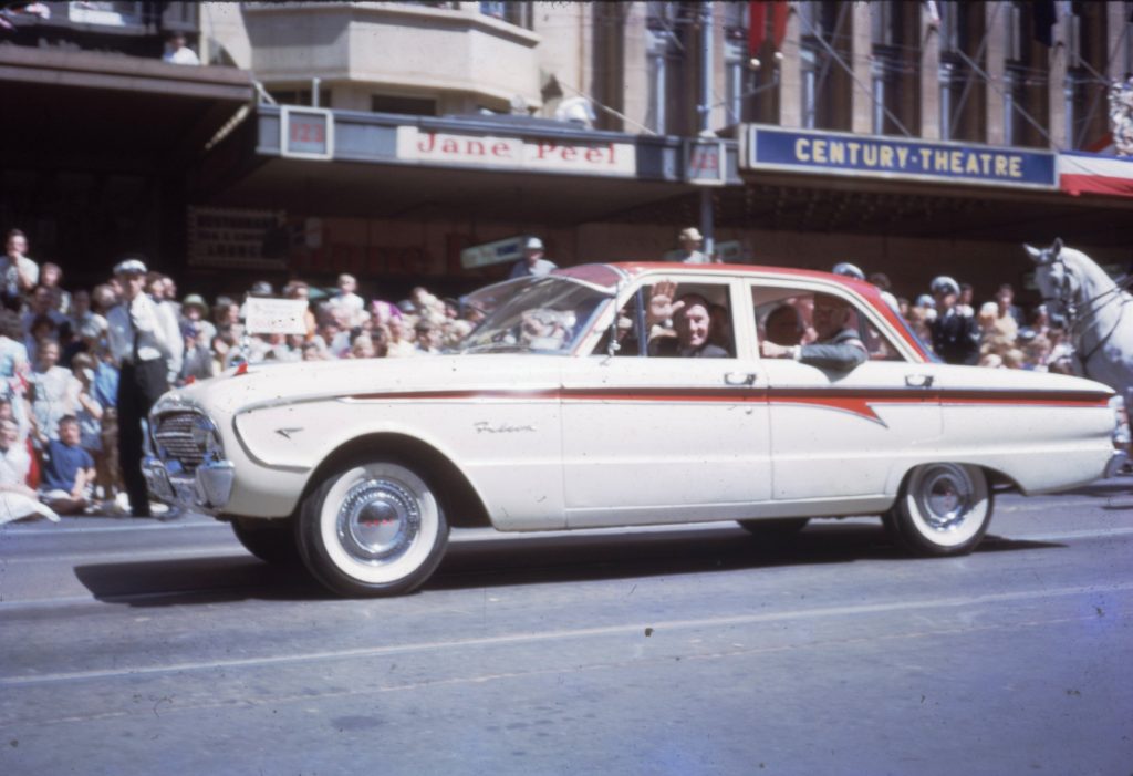Don Indersole in his own car, Moomba Parade, 1963