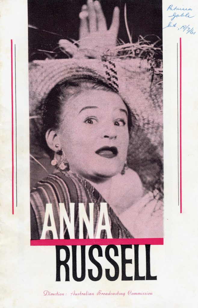 Programme, Anna Russell performance