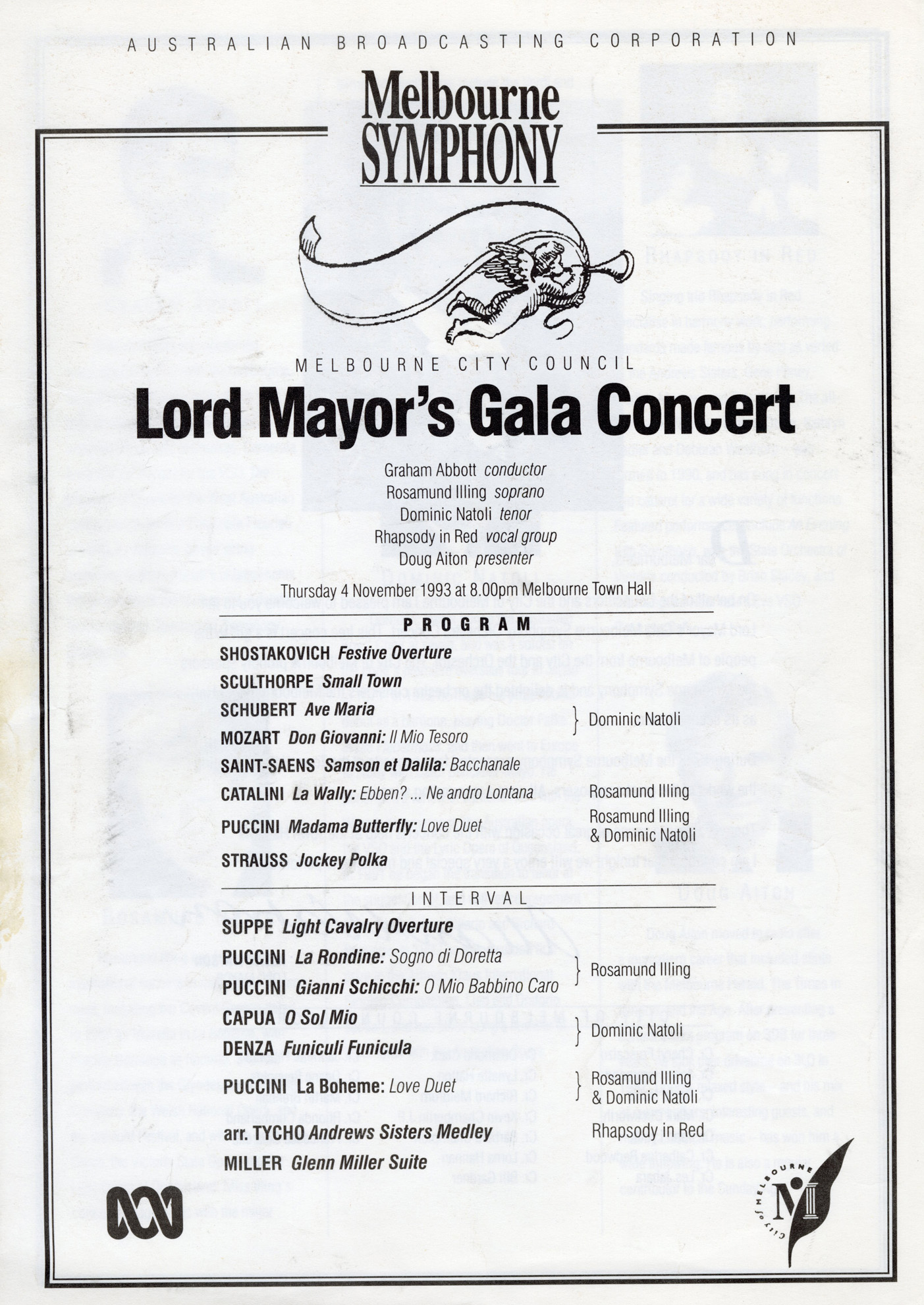 Programme, Lord Mayor's Gala concert City Collection