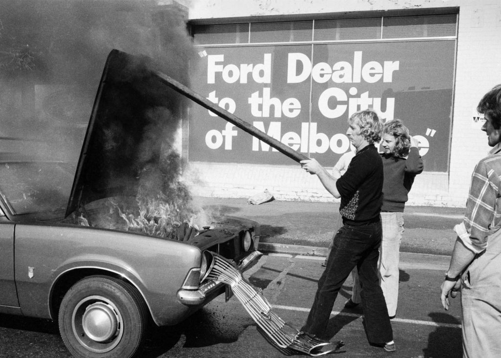 Ford Cortina on fire
