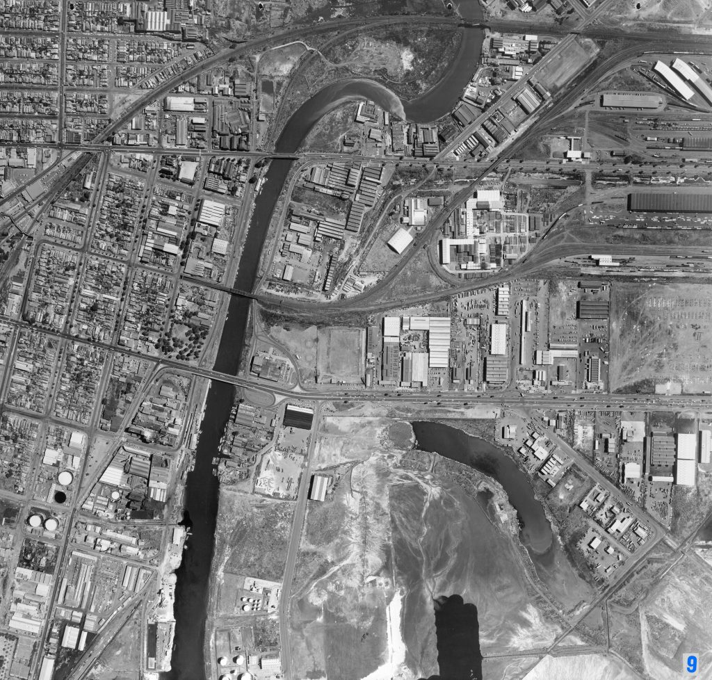 Map 9 – Aerial view of Maribyrnong River, Coode Island, West Melbourne and Footscray
