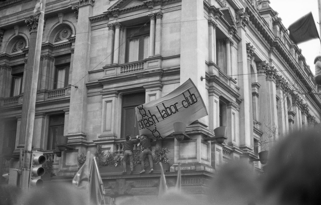 Climbing the Melbourne Town Hall (Vietnam moratorium protest)