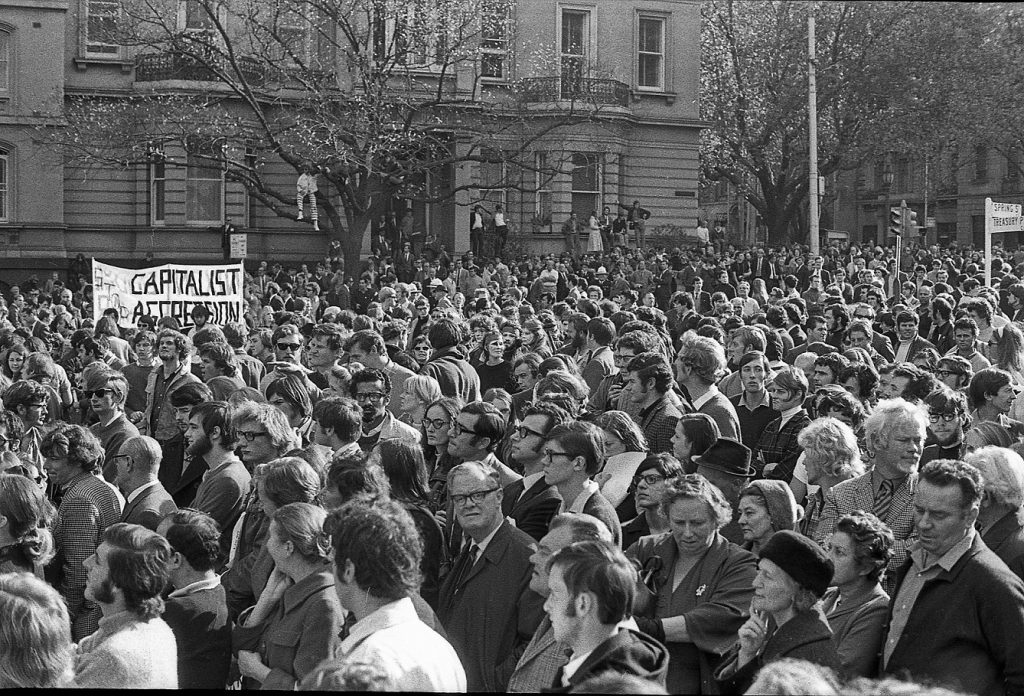 Corner of Collins and Spring Streets (Vietnam moratorium protest)