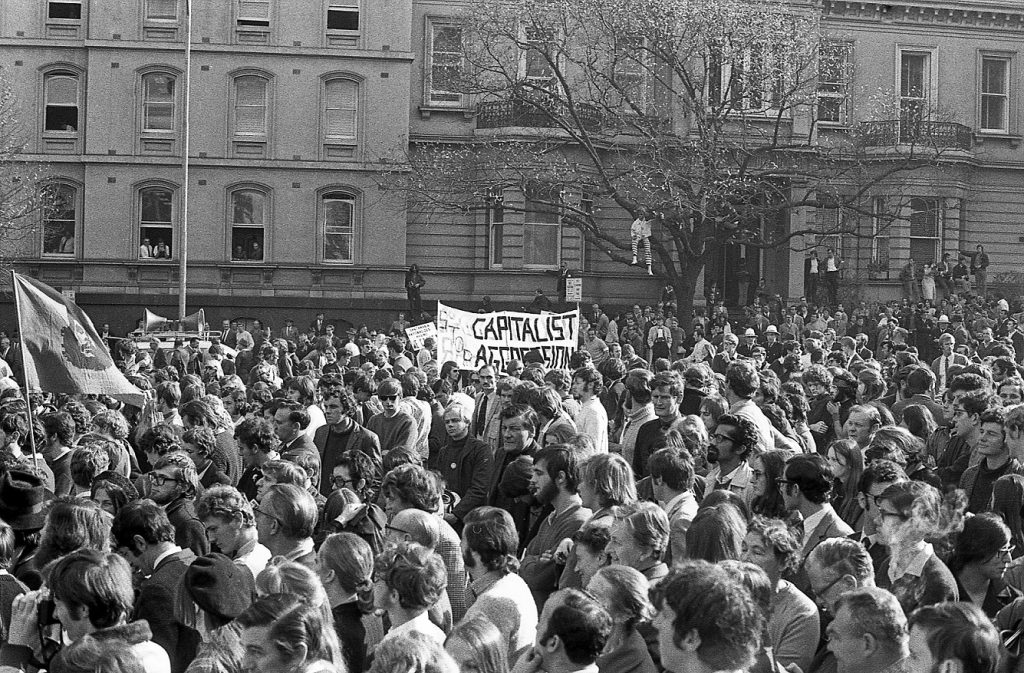 Corner of Collins and Spring Streets (Vietnam moratorium protest)