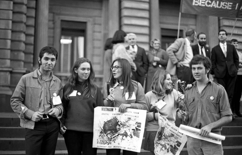 Monash University students on the steps of Treasury Building (Vietnam moratorium protest)