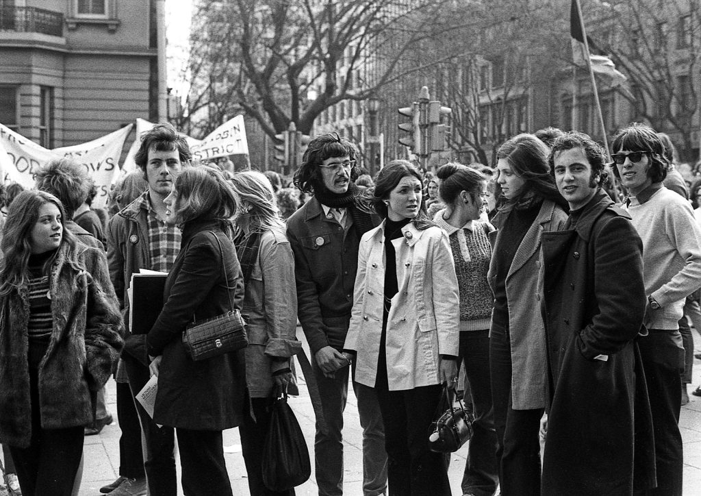 Monash University students, corner of Collins and Spring Streets (Vietnam moratorium protest)